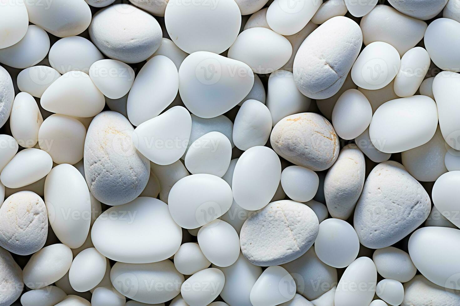 AI generated pebbles texture background, closeup white smooth stones photo