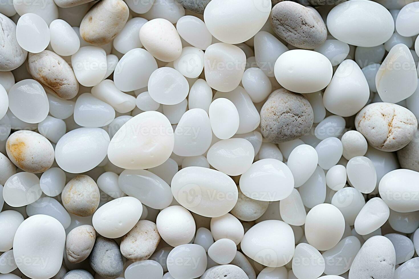 AI generated pebbles texture background, closeup white smooth stones photo