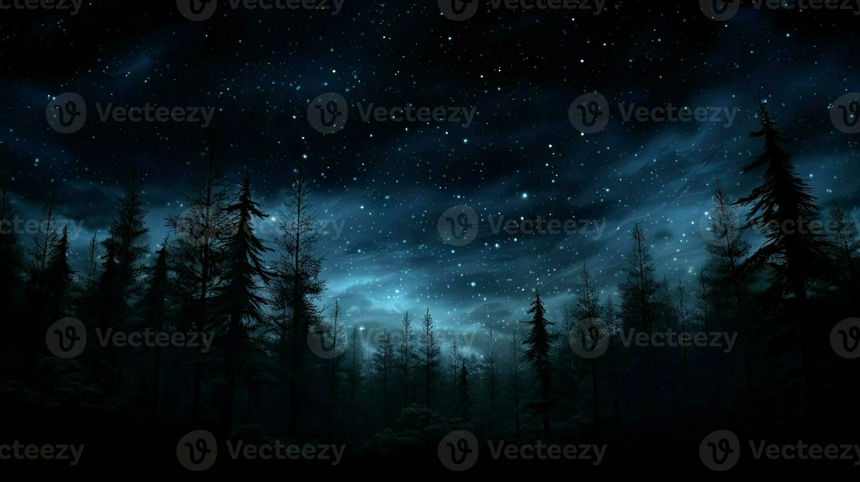 AI generated Night sky with shining stars and the milky way. Gloomy dark forest, Outer space and universe. photo