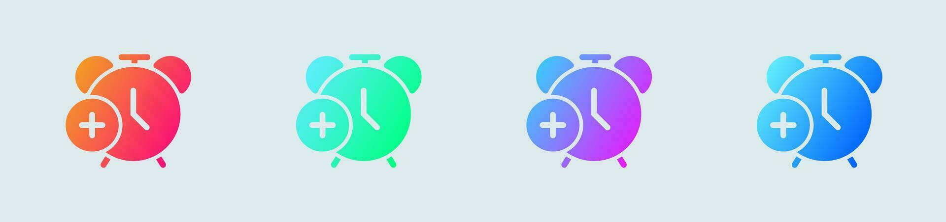 Add alarm solid icon in gradient colors. Timer signs vector illustration.