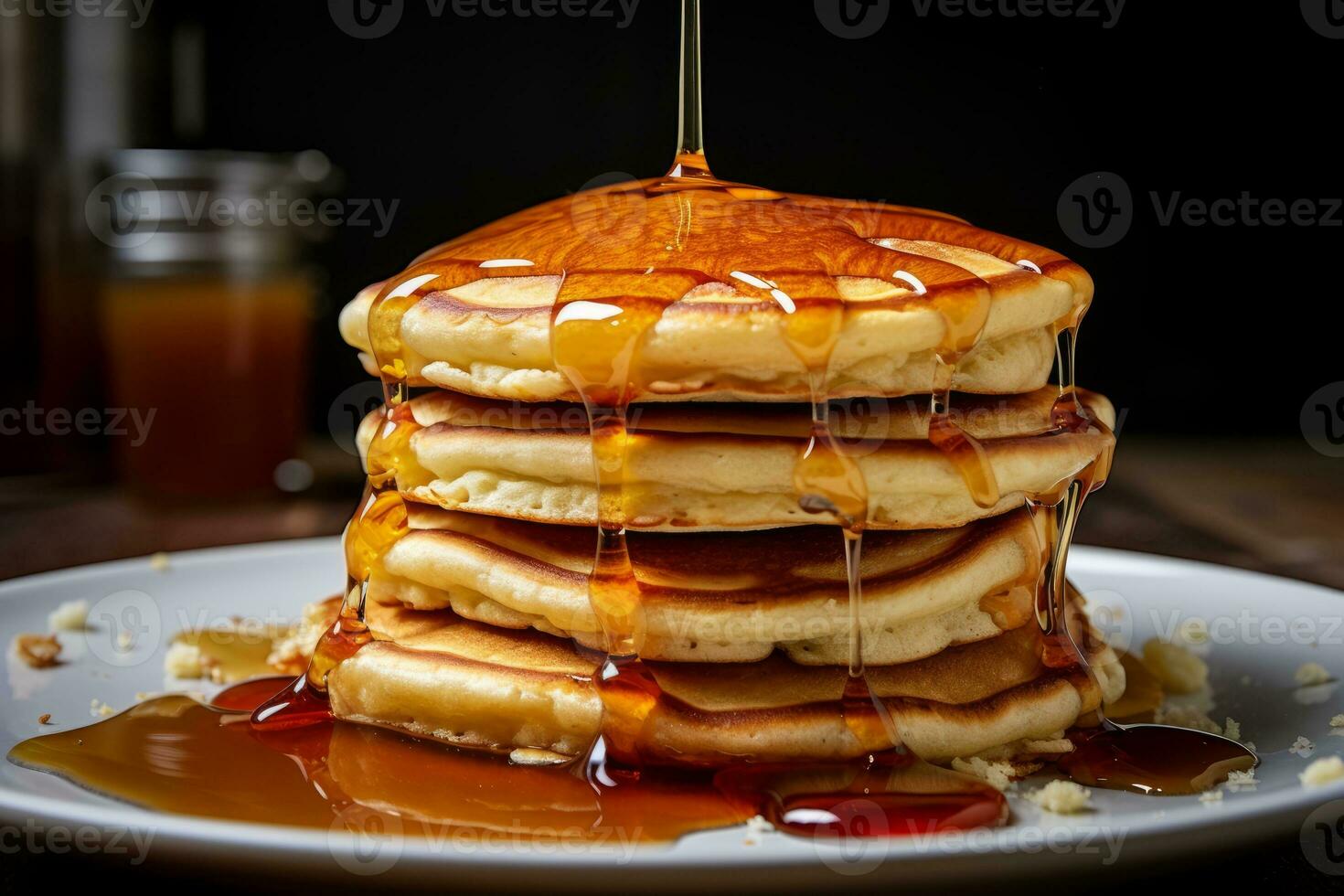 AI generated Photo of a stack of fluffy pancakes with syrup. Generative AI