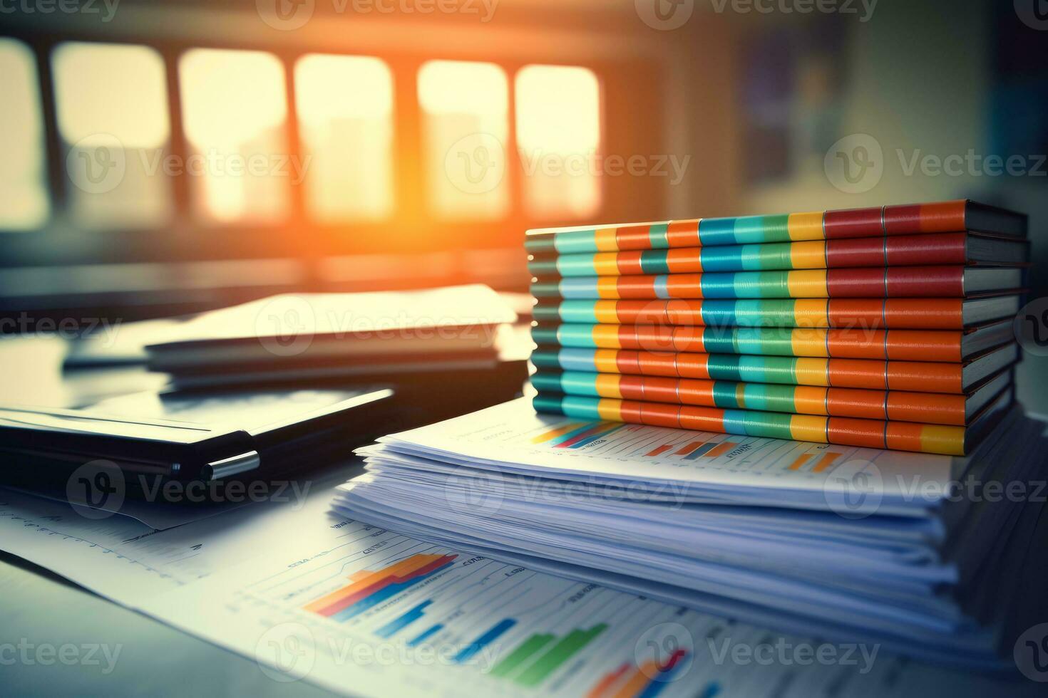 AI generated Photo of a stack of financial reports and charts. Generative AI