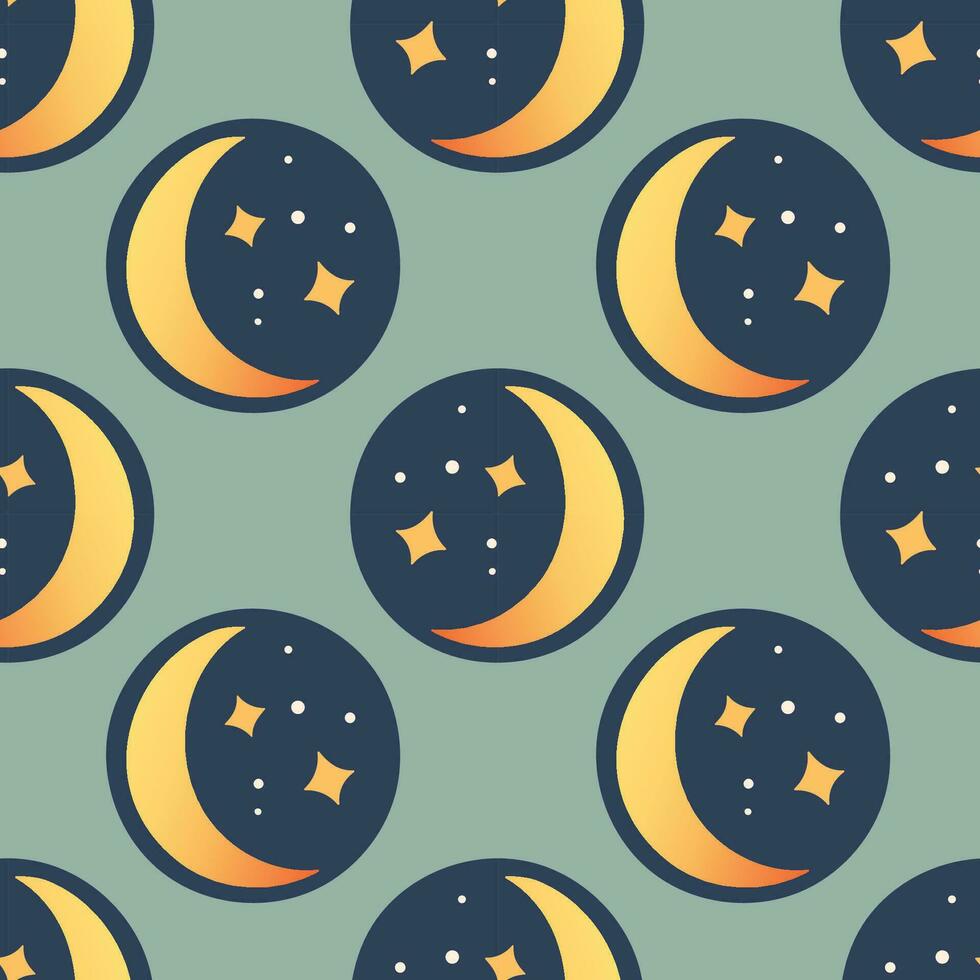 Solar Eclipse moon seamless pattern in flat cartoon style for kids education at school, stickers, scrapbooking, nursery room. Vector illustration on blue background