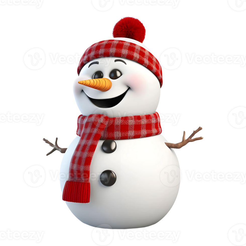 AI generated 3D Rendering of a Winter Snowman on Transparent Background - Ai Generated png