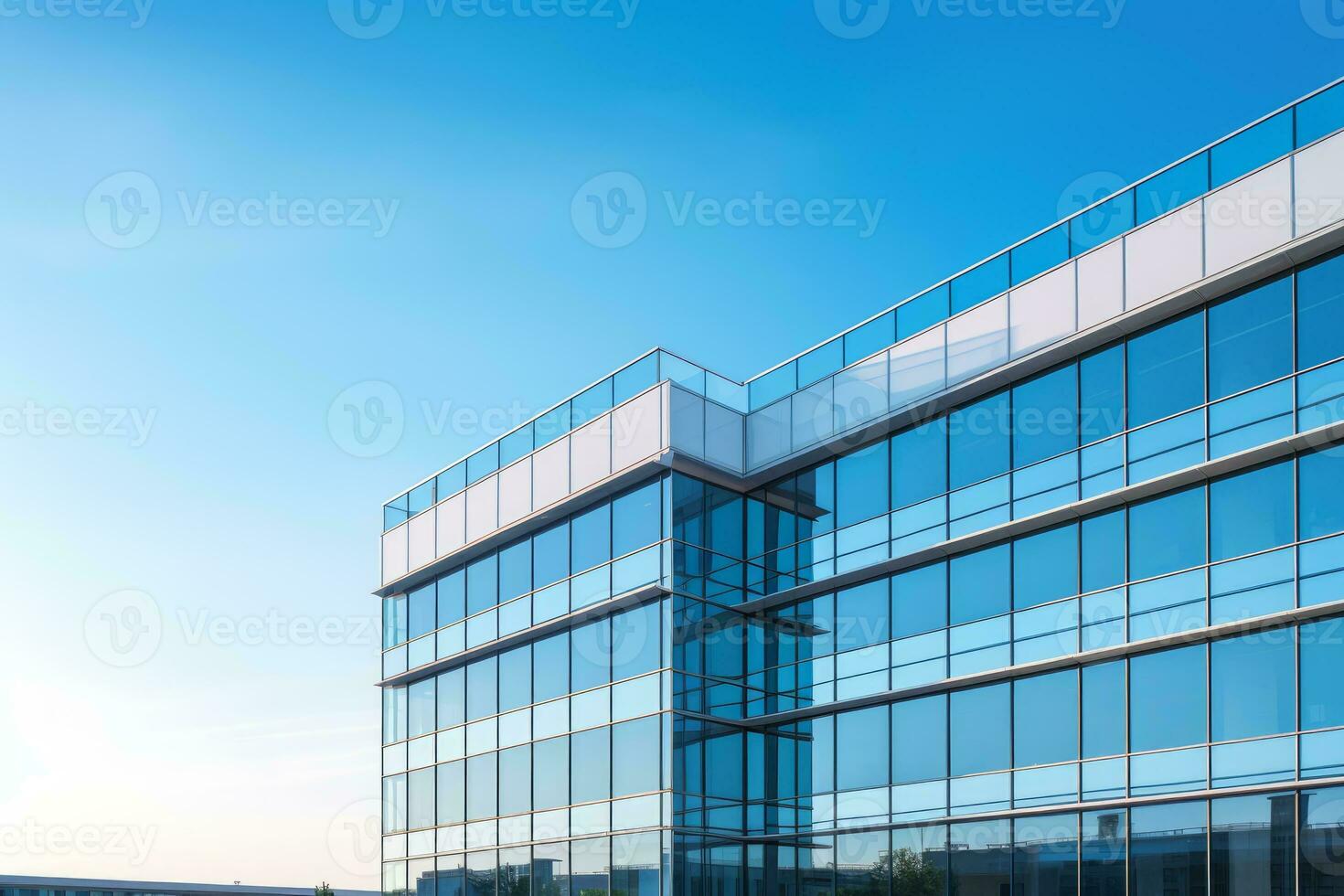 AI generated Photo of a modern office building against a clear blue sky. Generative AI