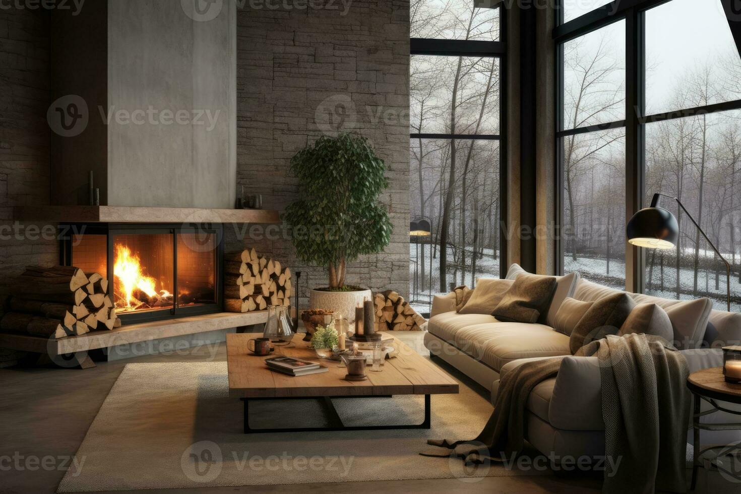 AI generated Photo of a cozy and inviting living room with a focus on comfortable furniture. Generative AI