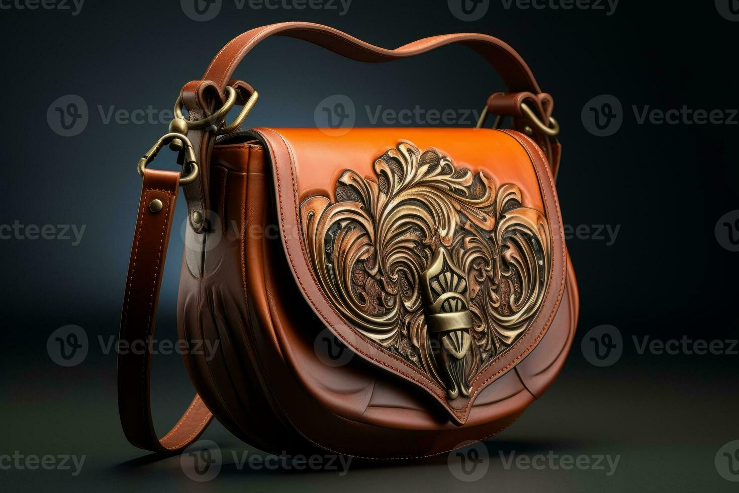 AI generated Photo of a handcrafted leather bag with attention to detail. Generative AI
