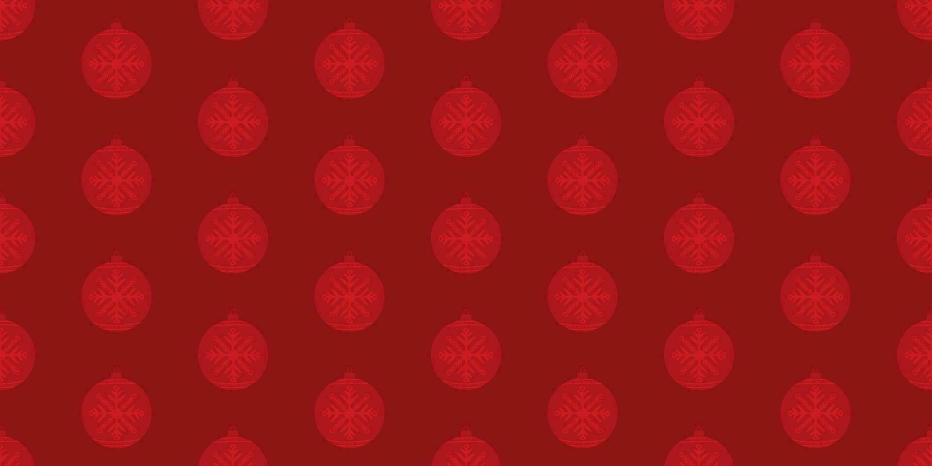 Seamless Christmas and New Year pattern from Christmas balls. Red background with winter holiday elements. Wrapping paper template for gift boxes. Vector illustration.