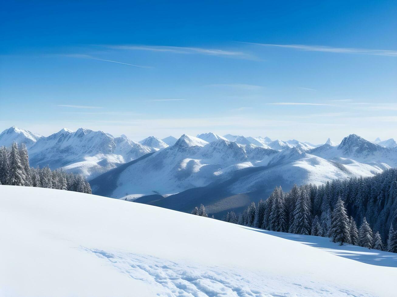 AI generated Winter mountain background with snow copy space ai generate photo