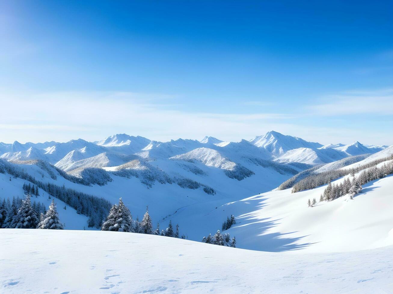 AI generated Winter mountain background with snow copy space ai generate photo