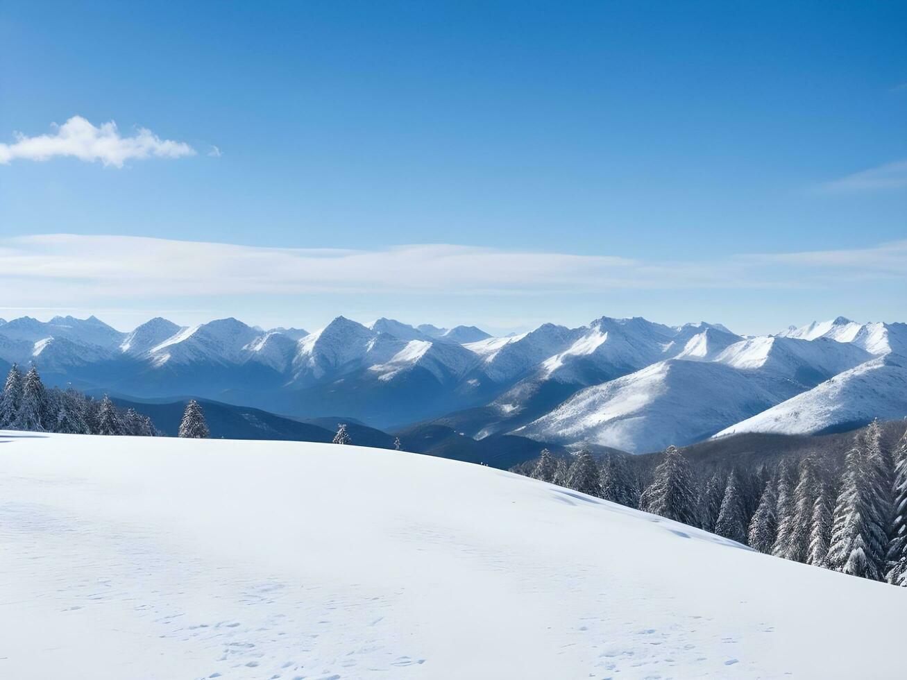 AI generated Winter mountain background with snow copy space ai generate photo