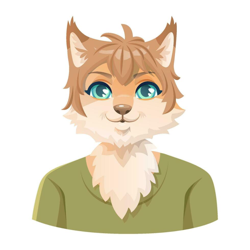 Portrait of a cute cartoon anthropomorphic cat boy, a furry character. vector
