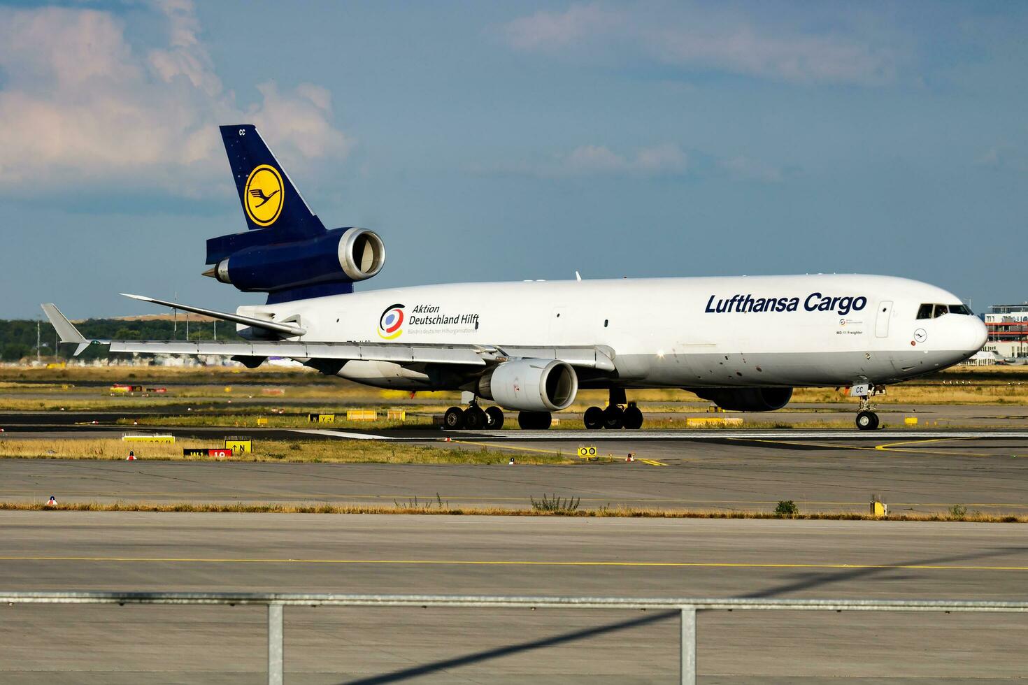 Frankfurt, Germany, 2018 - Lufthansa cargo plane at airport. Air freight shipping. Aviation and aircraft. Air transport. Global international transportation. Fly and flying. photo