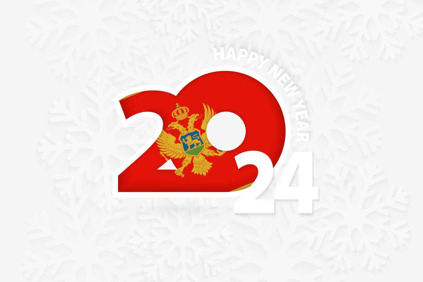 New Year 2024 for Montenegro on snowflake background. vector