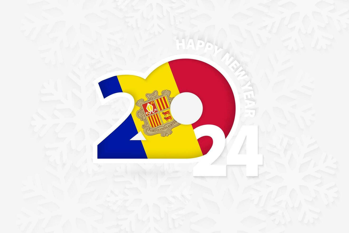 New Year 2024 for Andorra on snowflake background. vector