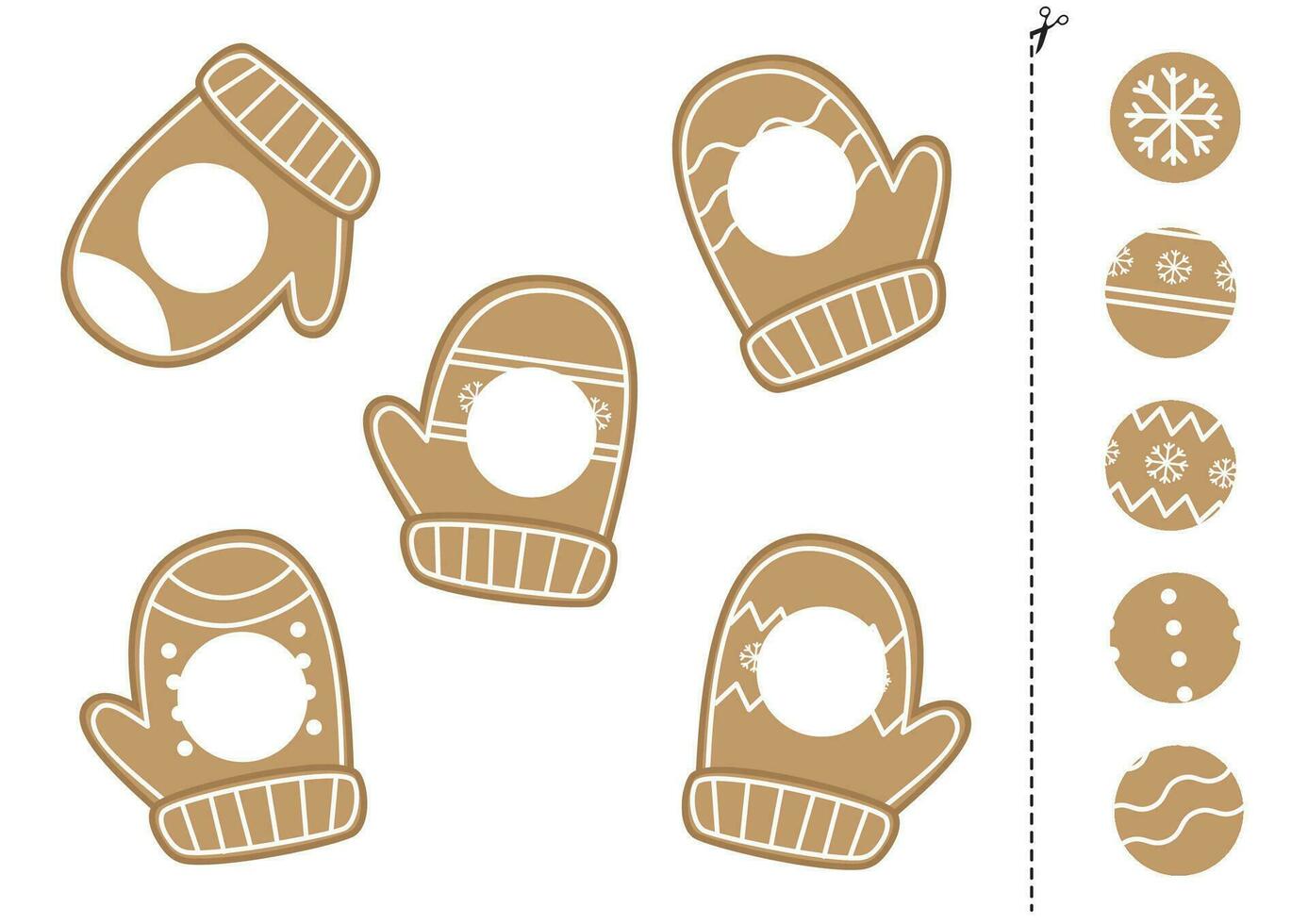 Cut and glue parts of cute  cartoon colorful winter mittens. vector