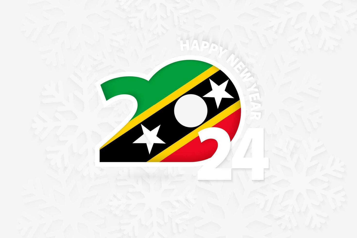 New Year 2024 for Saint Kitts and Nevis on snowflake background. vector