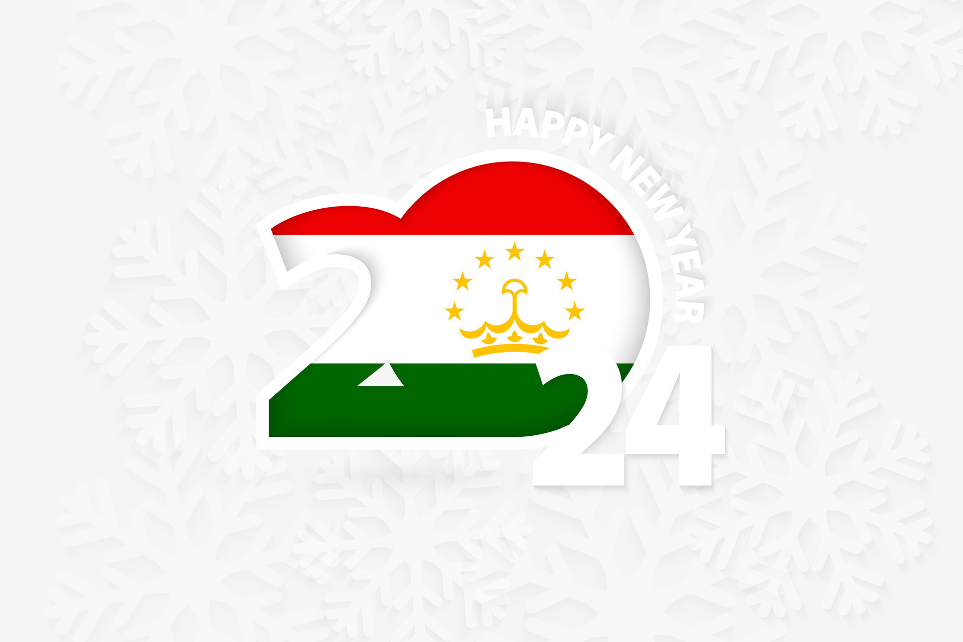 New Year 2024 for Tajikistan on snowflake background. 35577186 Vector