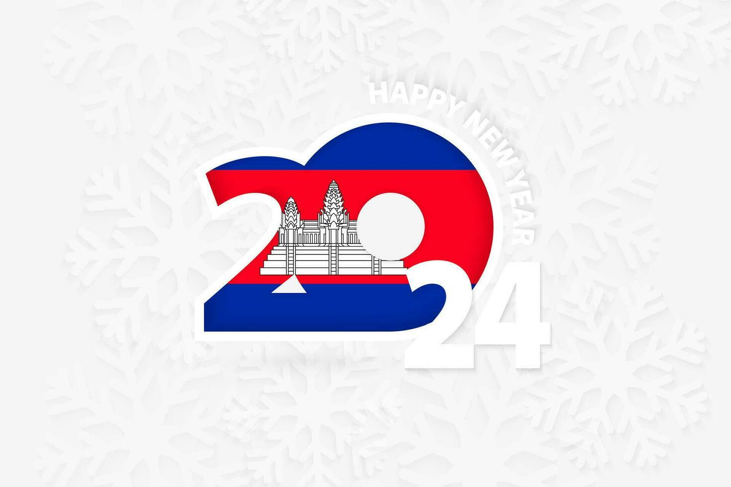 New Year 2024 for Cambodia on snowflake background. vector