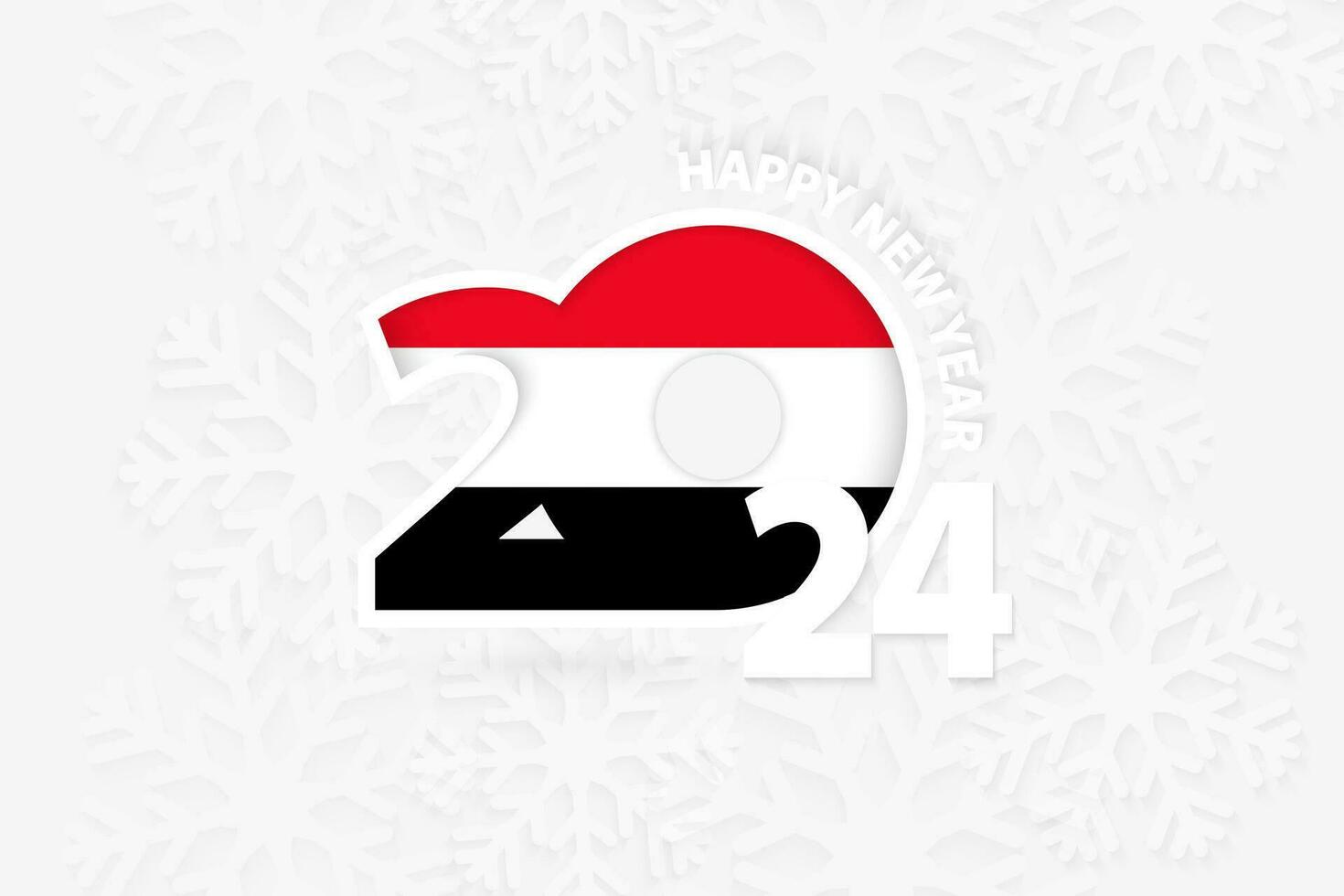 New Year 2024 for Yemen on snowflake background. vector