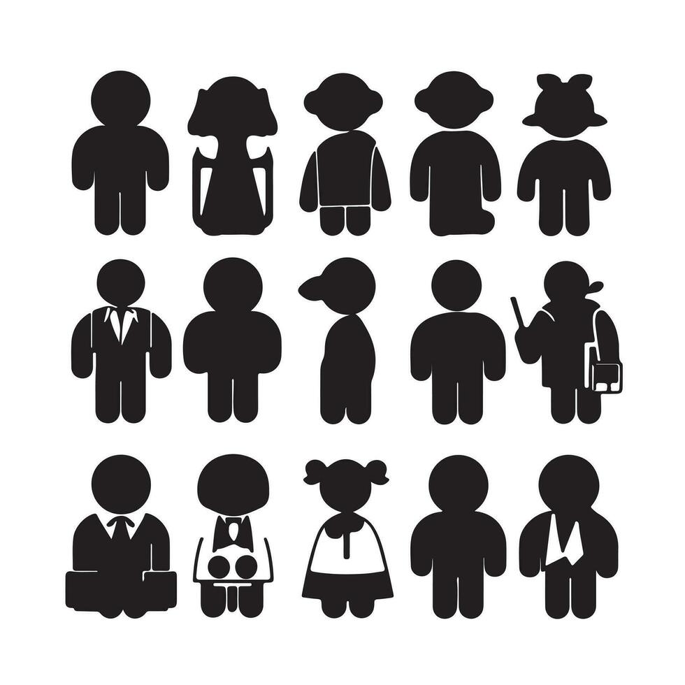 A black Silhouette People set Clipart on a white background vector
