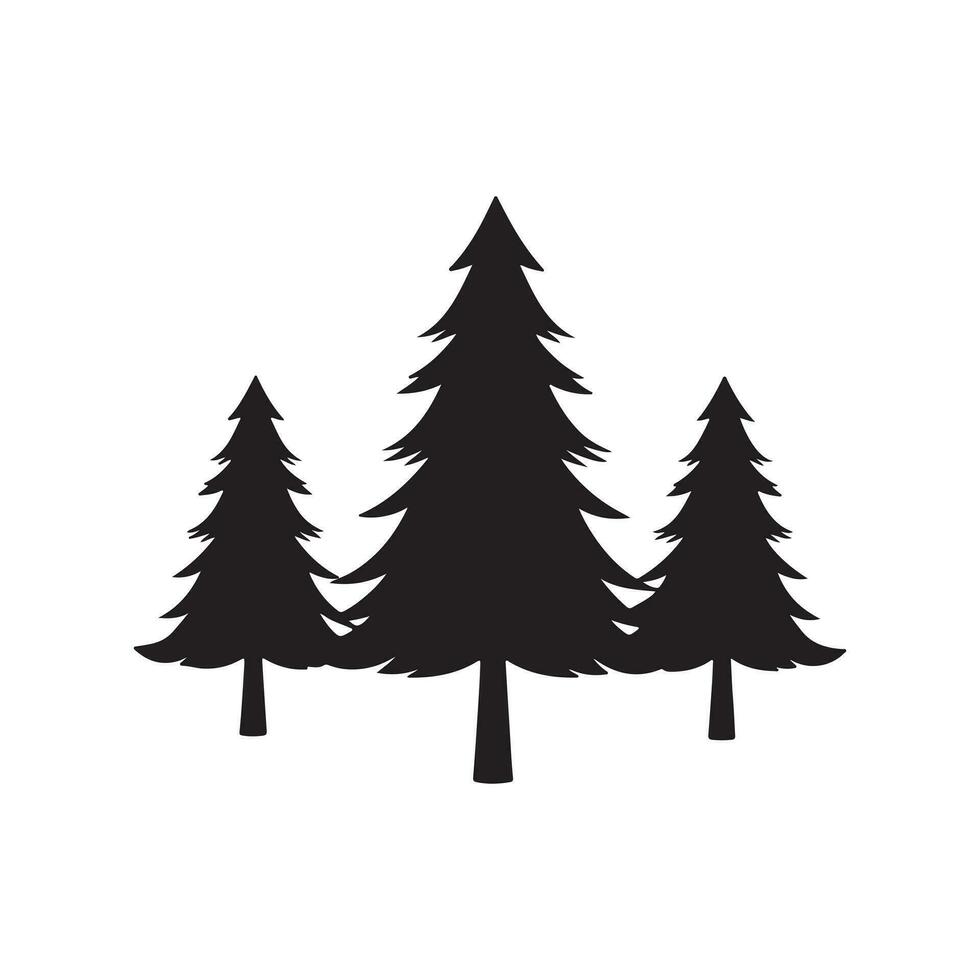 A black Silhouette Pine Tree set Clipart on a white background vector