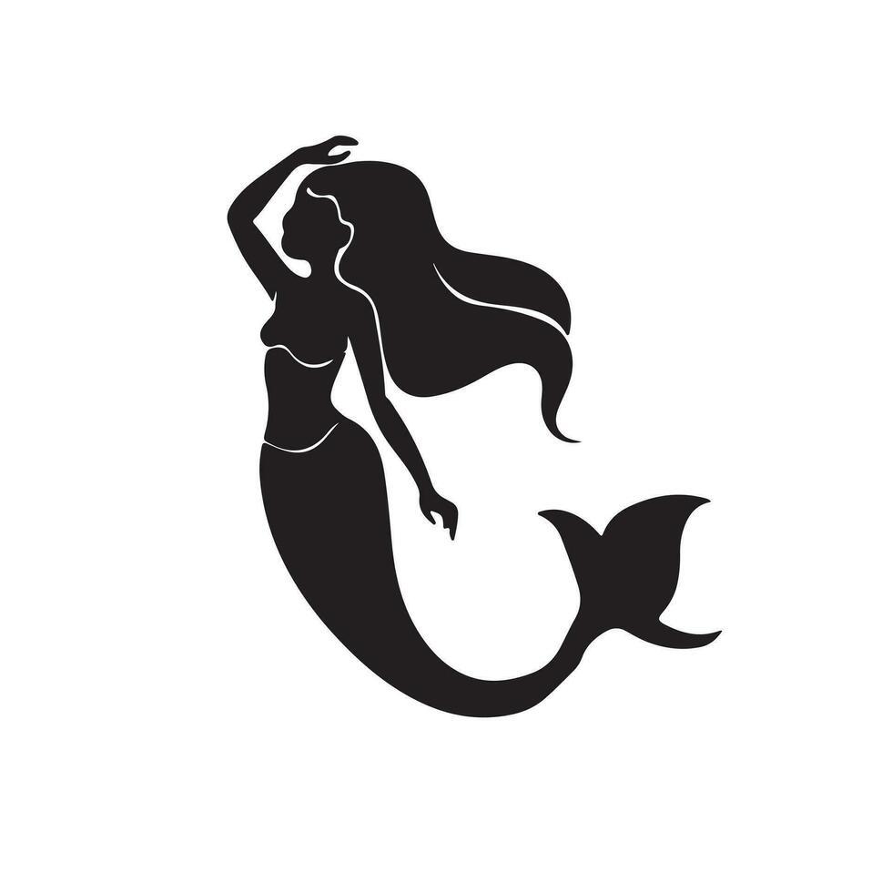 un negro silueta sirena conjunto clipart en un blanco antecedentes vector