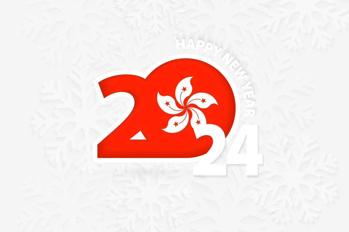 New Year 2024 for Hong Kong on snowflake background. vector