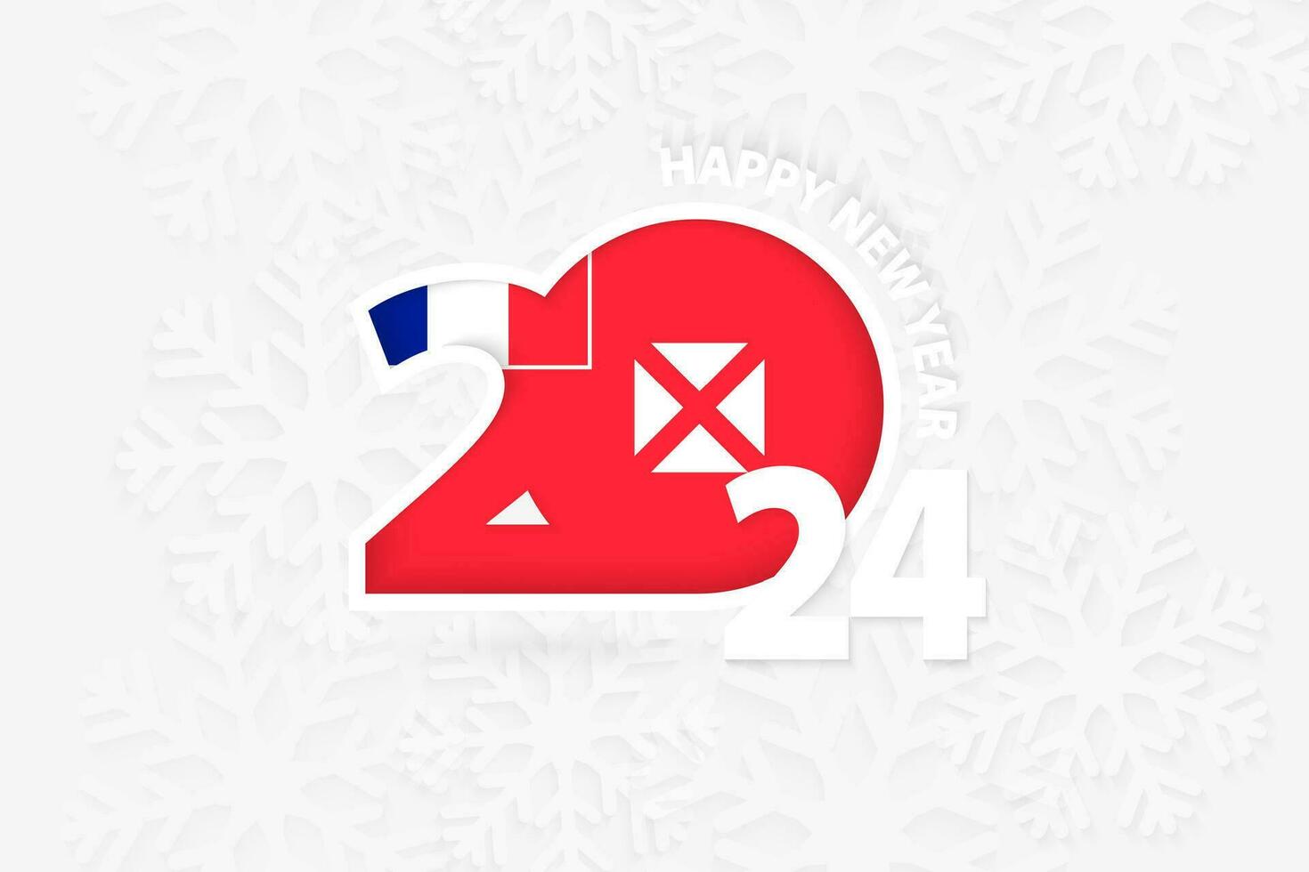 New Year 2024 for Wallis and Futuna on snowflake background. vector