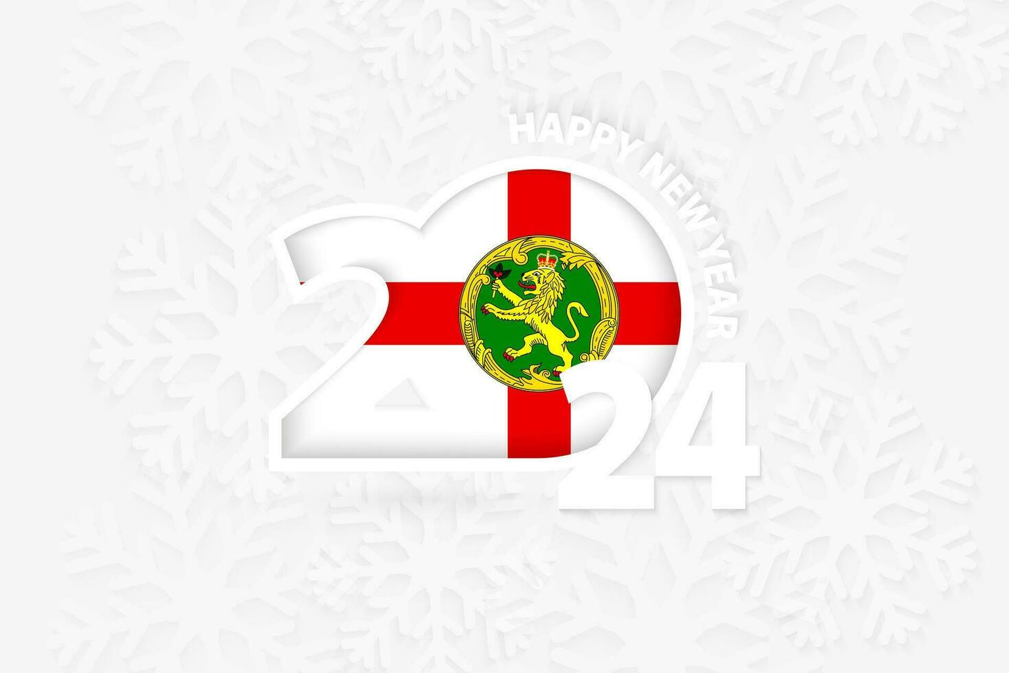 New Year 2024 for Alderney on snowflake background. vector