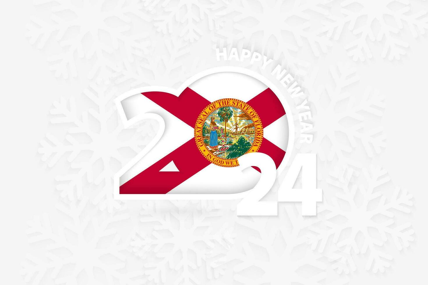 New Year 2024 for Florida on snowflake background. vector