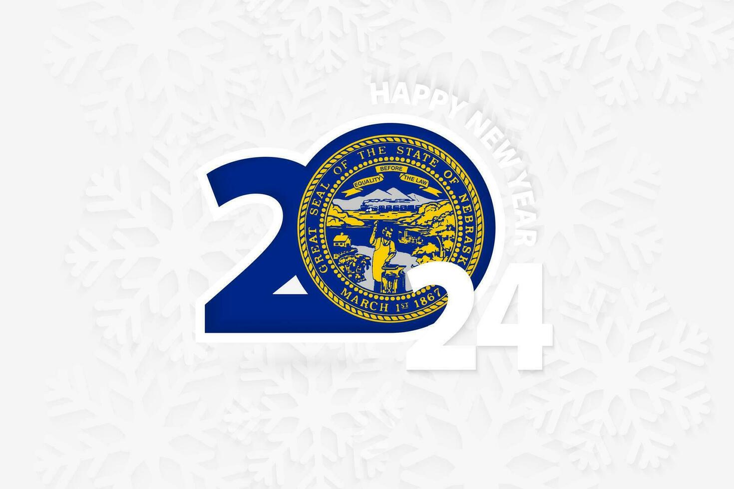 New Year 2024 for Nebraska on snowflake background. vector
