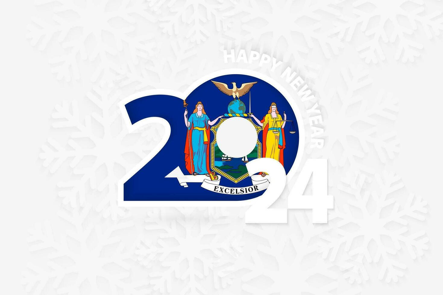 New Year 2024 for New York on snowflake background. vector