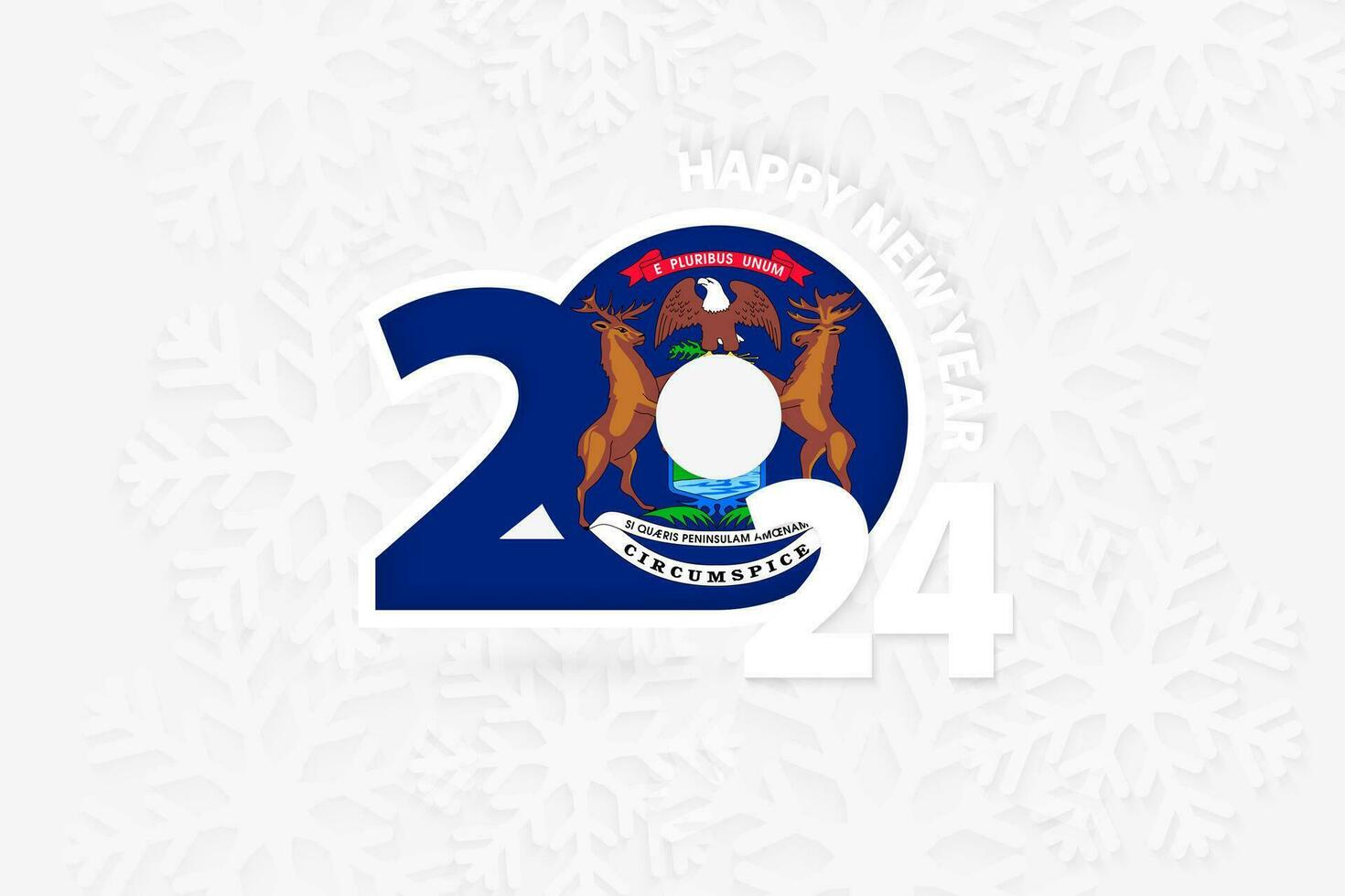 New Year 2024 for Michigan on snowflake background. vector