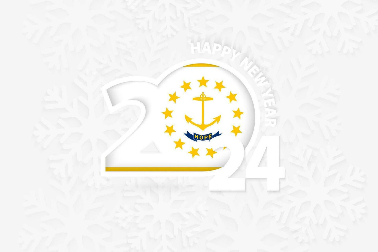 New Year 2024 for Rhode Island on snowflake background. vector