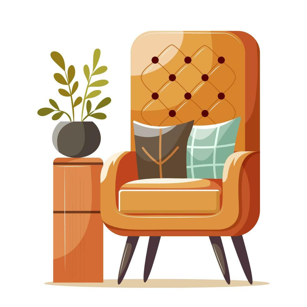 Orange armchair with cushions vector