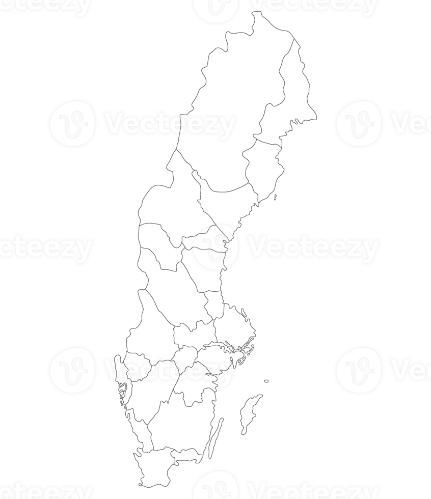 Map of Sweden. Sweden provinces map in white color png