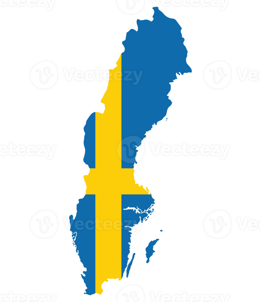 Sweden map. Map of Sweden with Swedish flag png