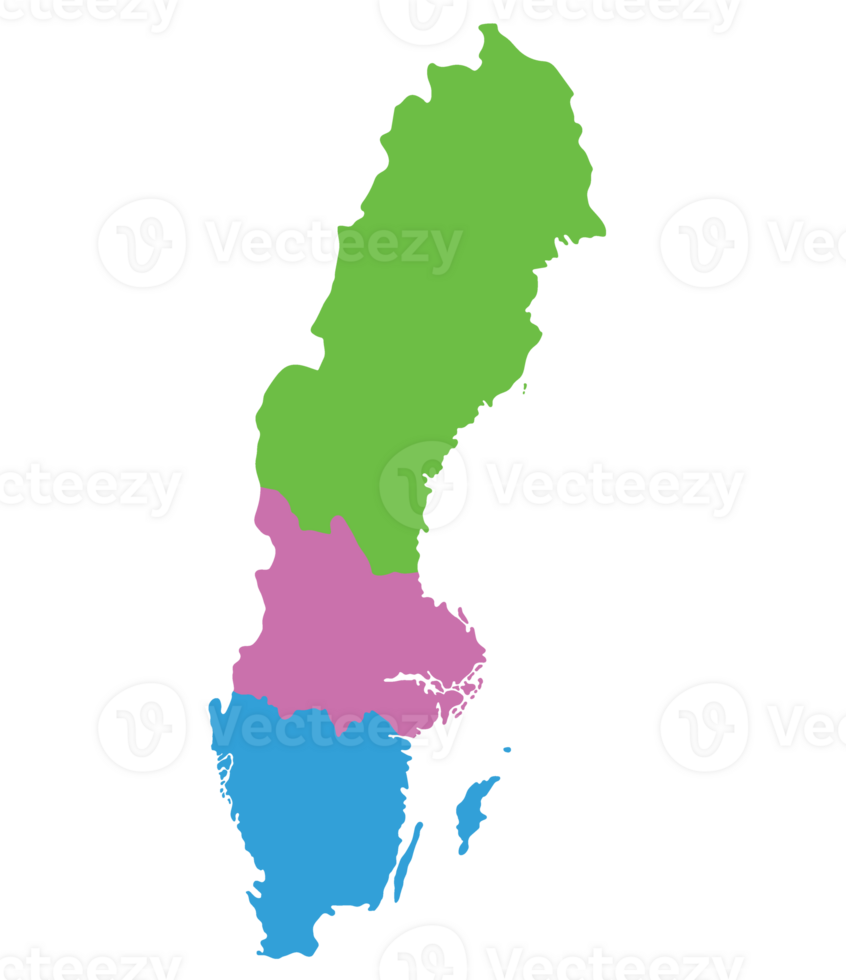 Sweden map. Map of Sweden divided into three main regions png