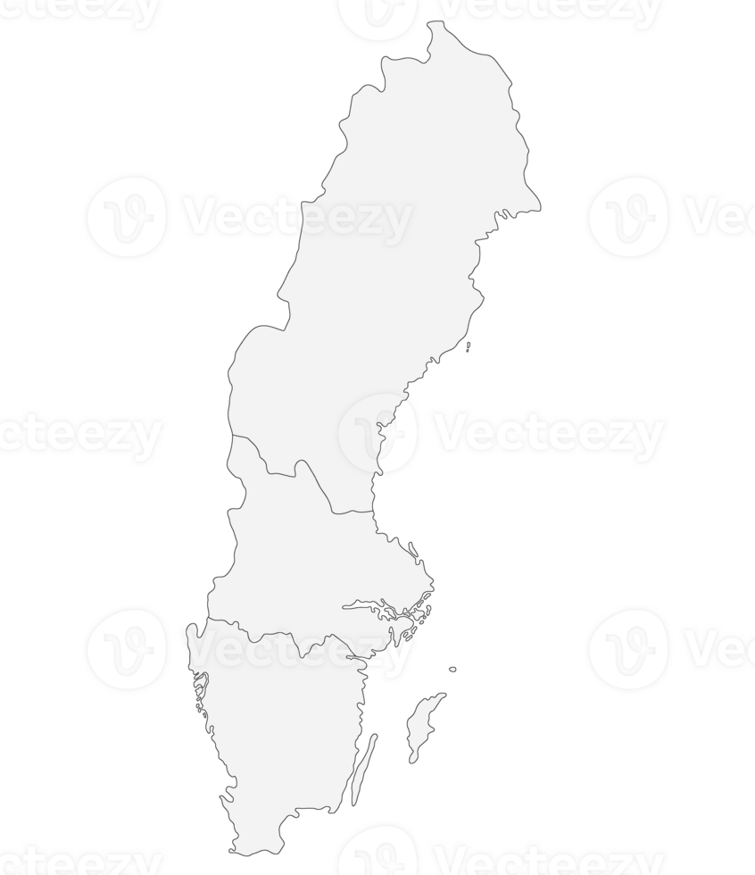 Sweden map. Map of Sweden divided into three main regions in grey color, Gotaland, Svealand and Norrland png