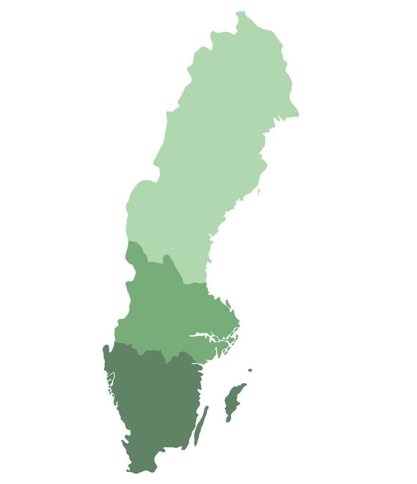 Suecia mapa. mapa de Suecia dividido dentro Tres principal regiones vector