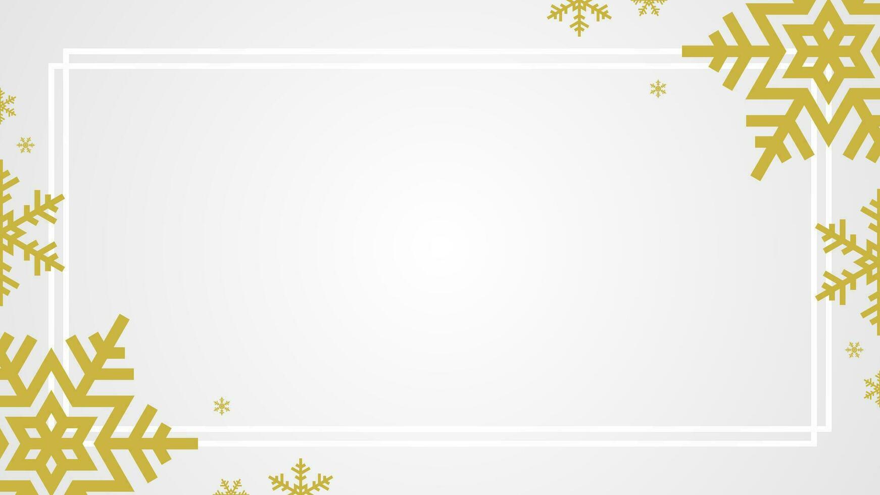 Simple Light White Christmas Frame Border With Golden Snowflakes Decoration Vector Background