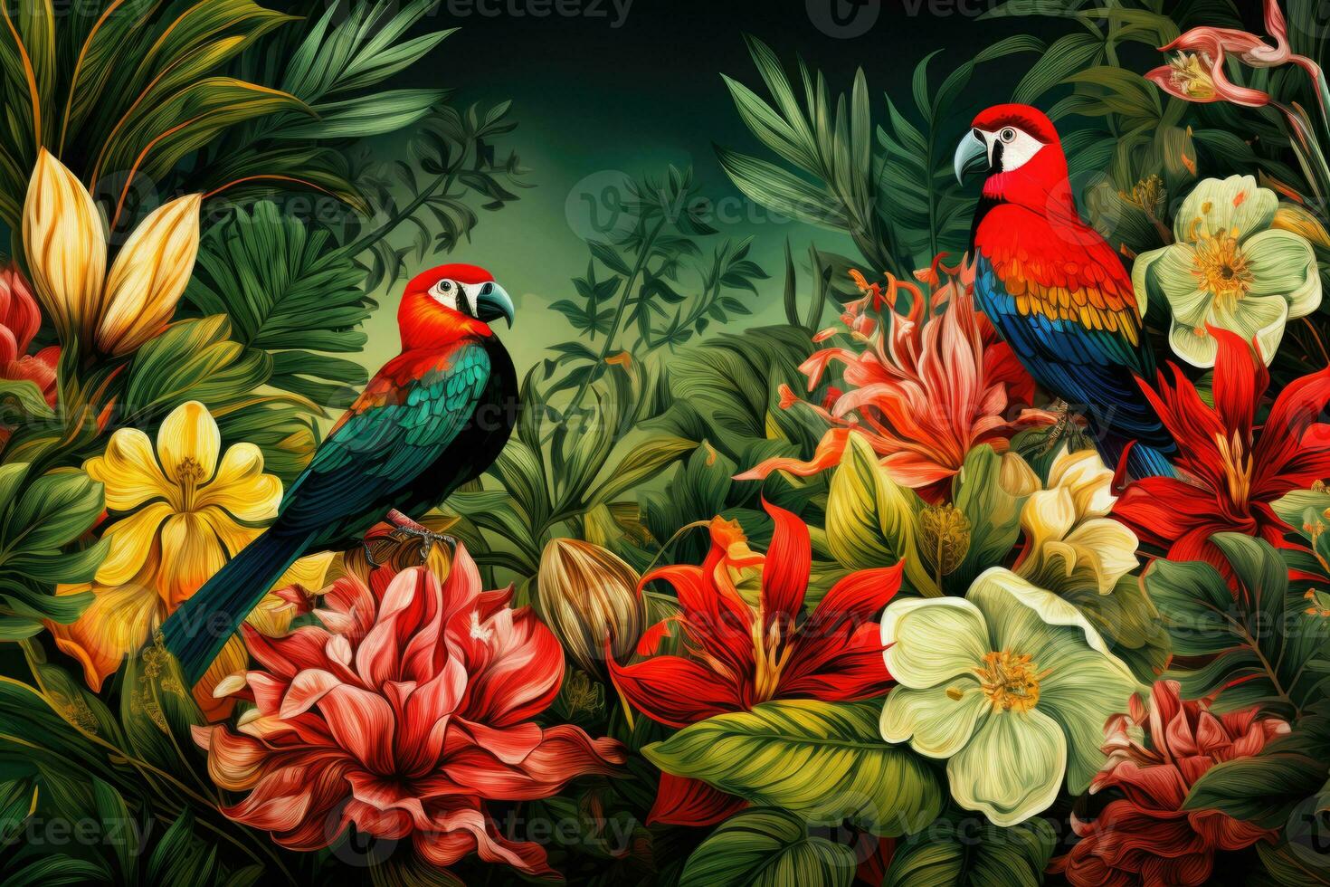 AI generated Abstract natural background with jungle flora and fauna photo