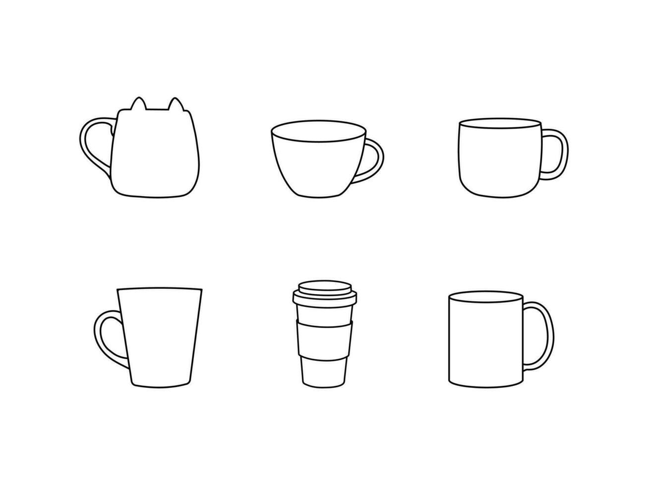 Vector line icons collection of cup. Vector outline pictograms isolated on a white background. Line icons collection for web apps and mobile concept.
