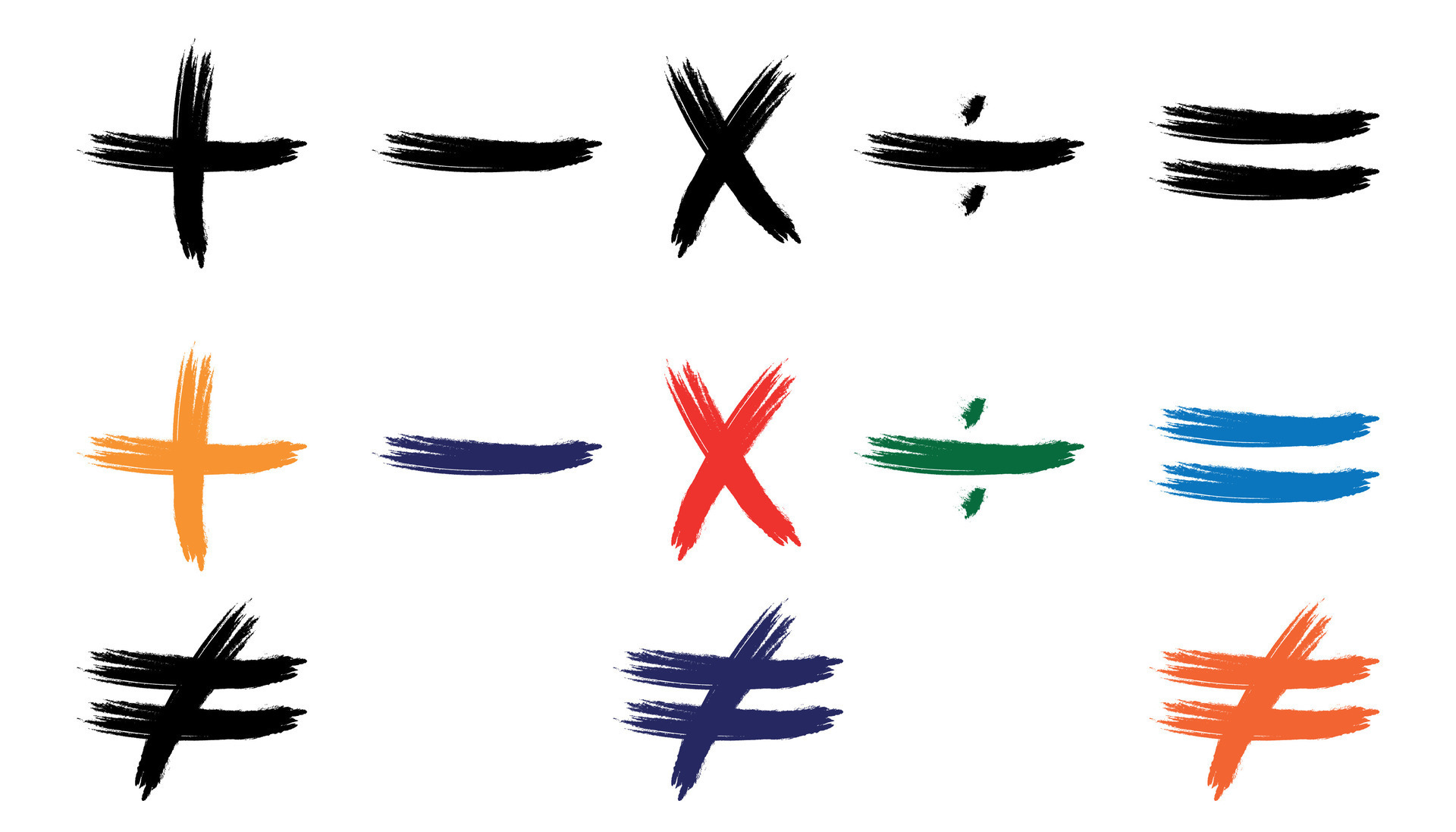 Mathematical vector brushes symbolize plus, minus, multiplication