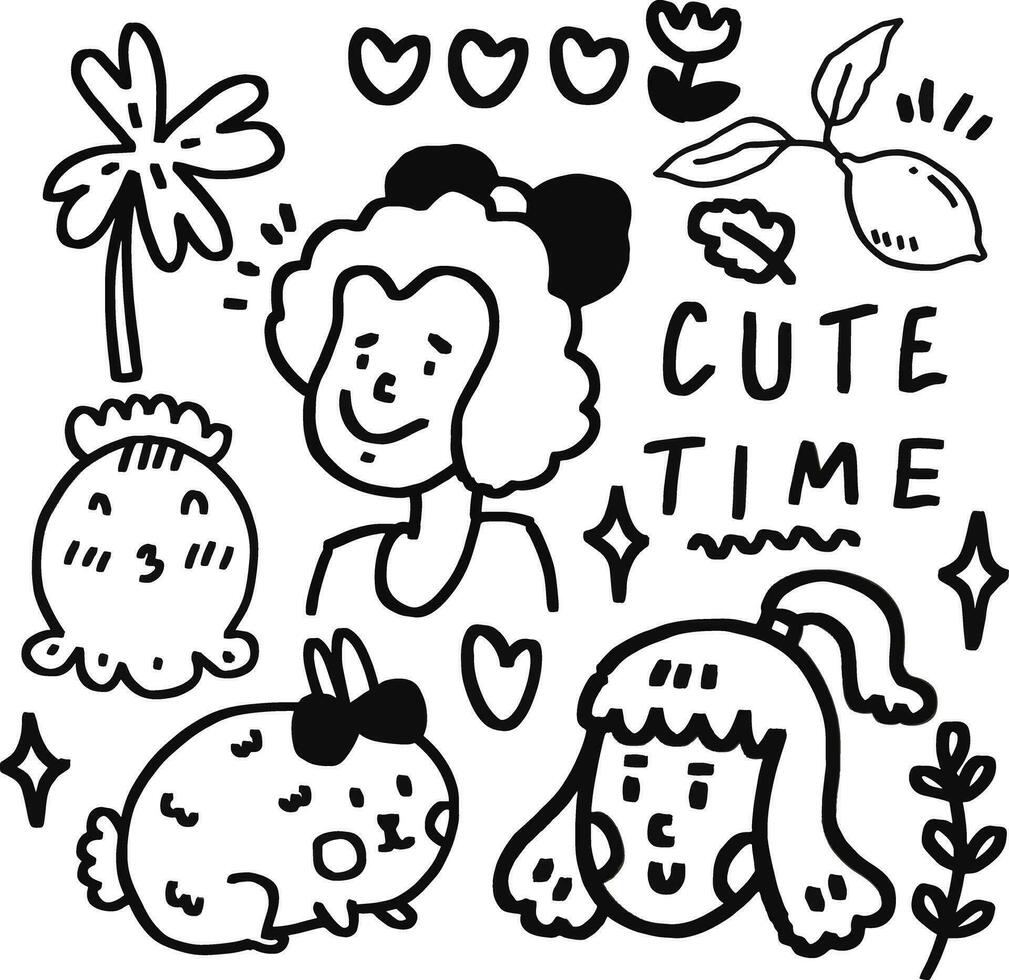 hand drawn cute time for templates vector