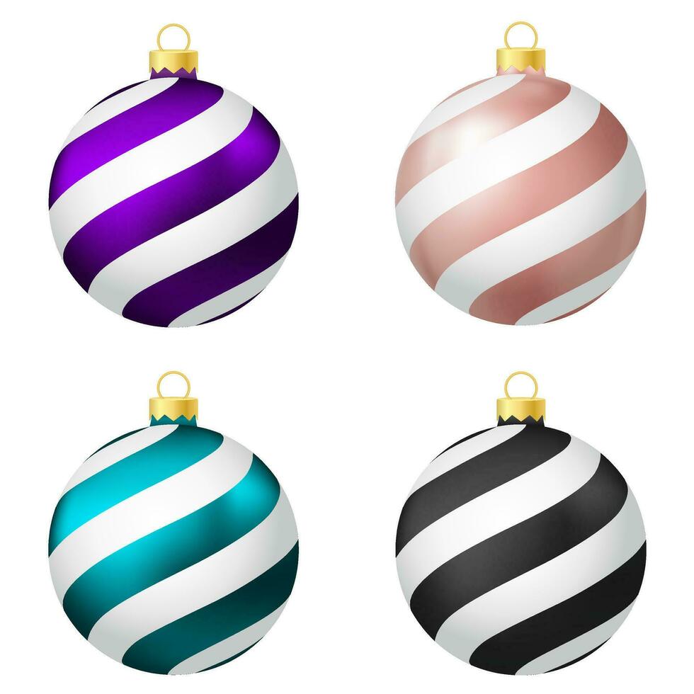 Set of purple, beige, aqua and black Christmas tree toy or ball vector
