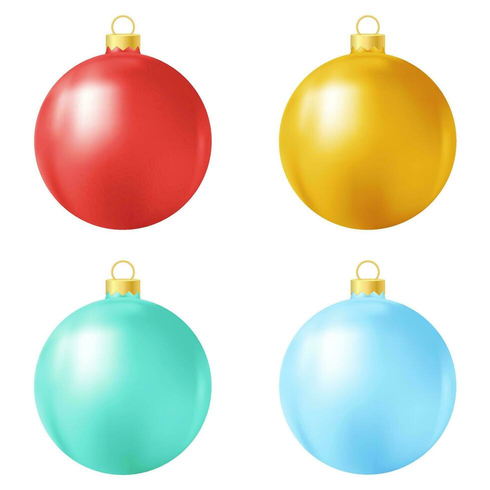 Set of red, green, blue and yellow Christmas tree toy or ball vector