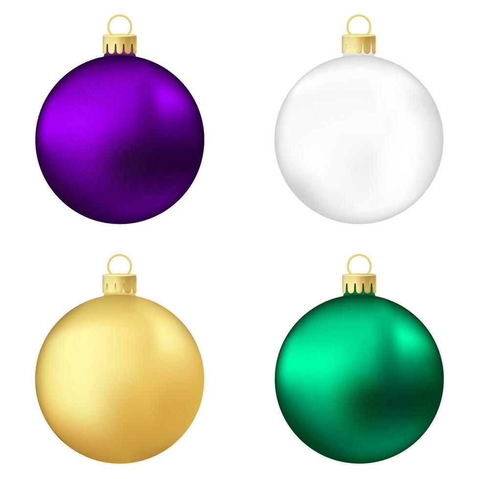 Set of purple, white, gold and green Christmas tree toy or ball vector