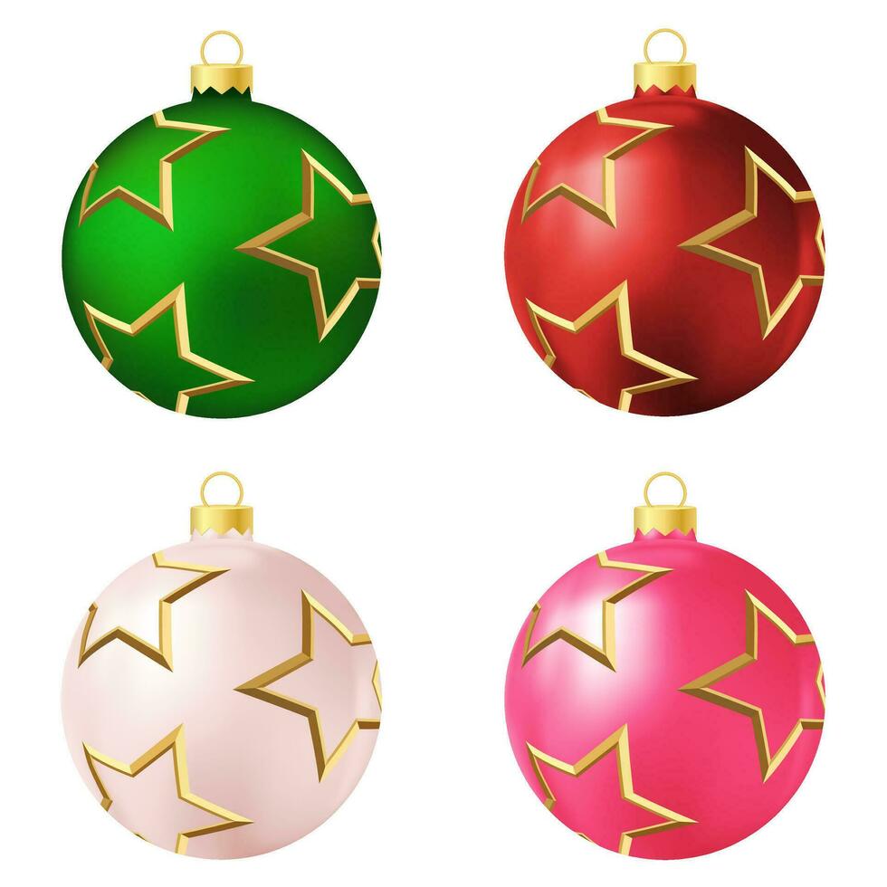 Set of green, red, beige and pink Christmas tree toy or ball vector